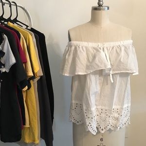 White Off the Shoulder Floral Blouse